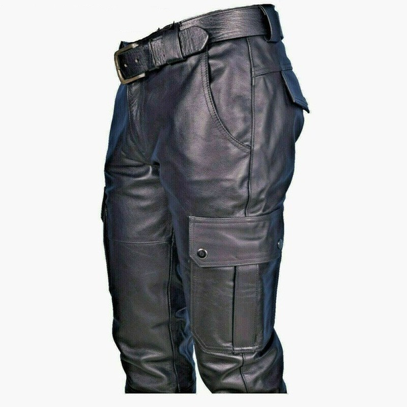 Title 5, Pantalones casuales de cuero para hombre con co...