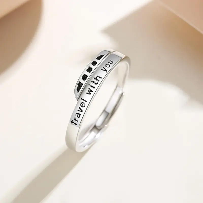 New S925 Sterling Silver Travel Platform Couple Ring