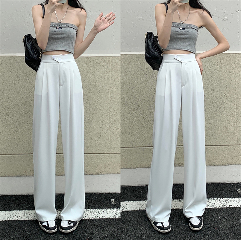 Women's White wide-leg pants,drape Pants,loose high-waist pants