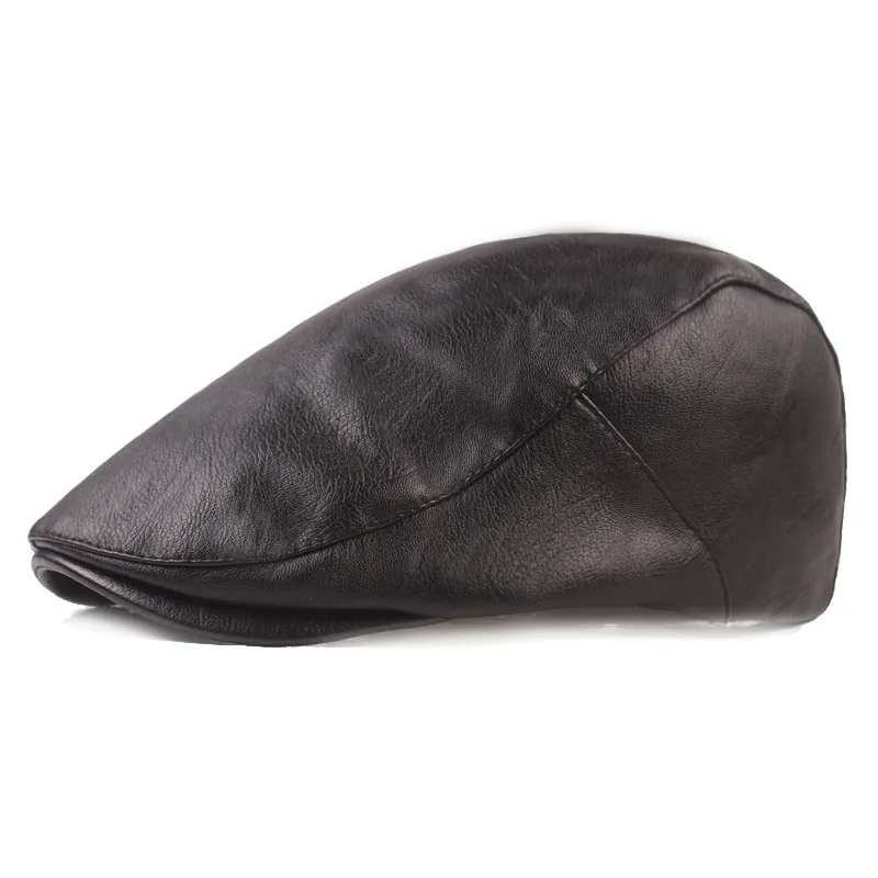 Men's Fashionable Leather Forward Hat - Black