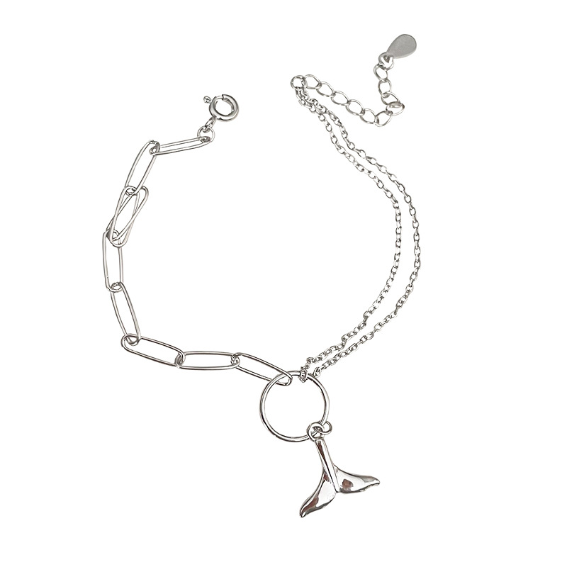 Whole Body S925 Silver Whale Tail Double-layer Bracelet Simple