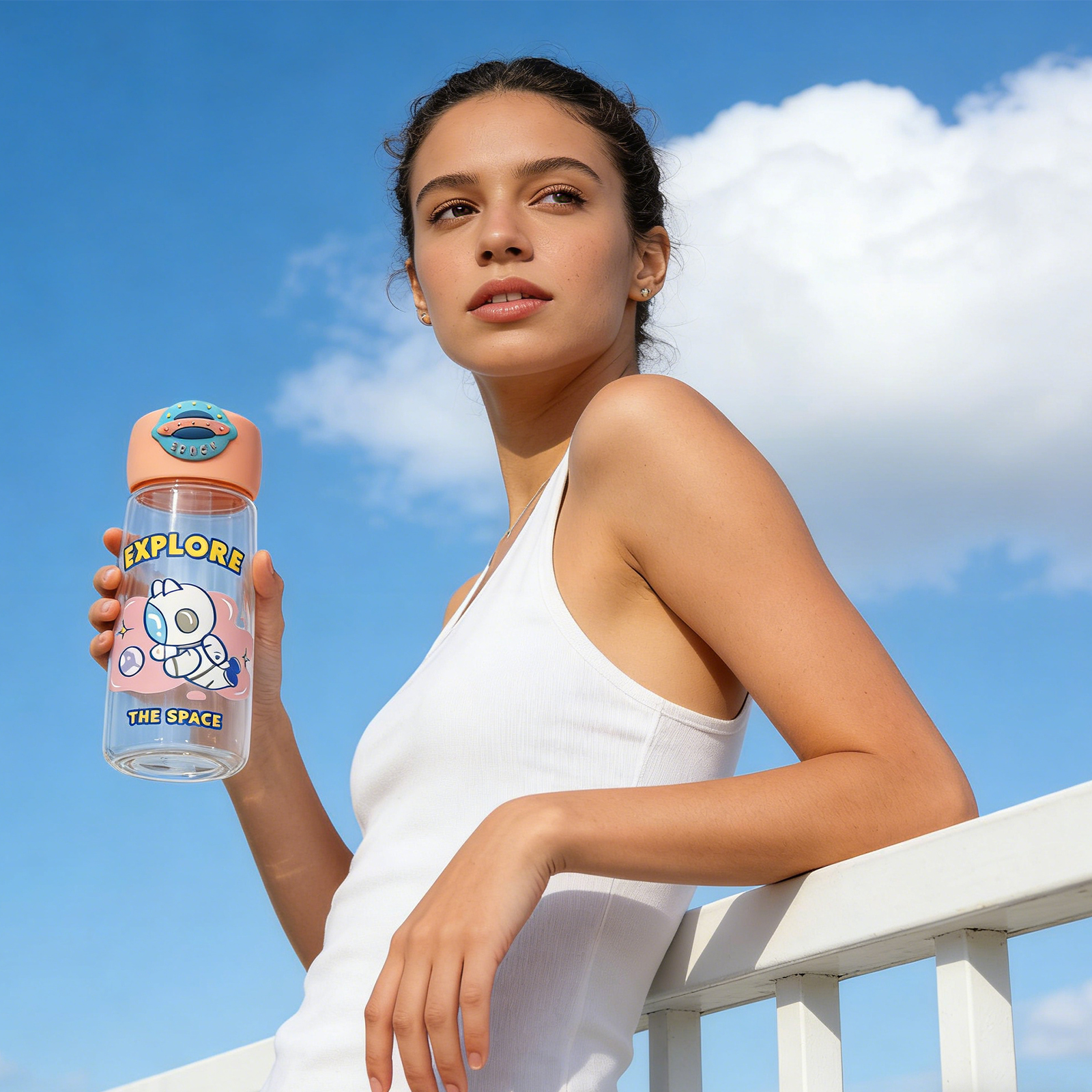 Astronaut Cat Plastic Bottle 400ml-Pink 6