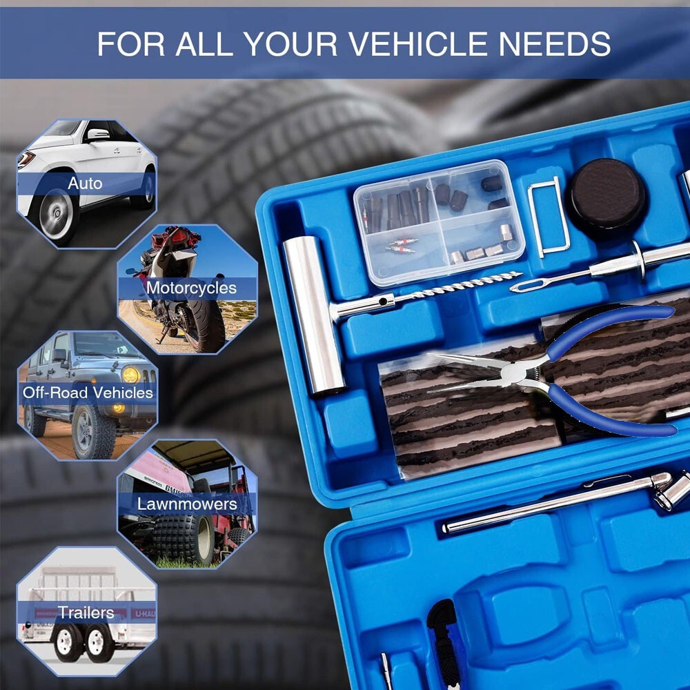 68Pcs Heavy Duty Tyre Puncture Repair Kit Tool Tubeless Car Plug Strips Set — image 11