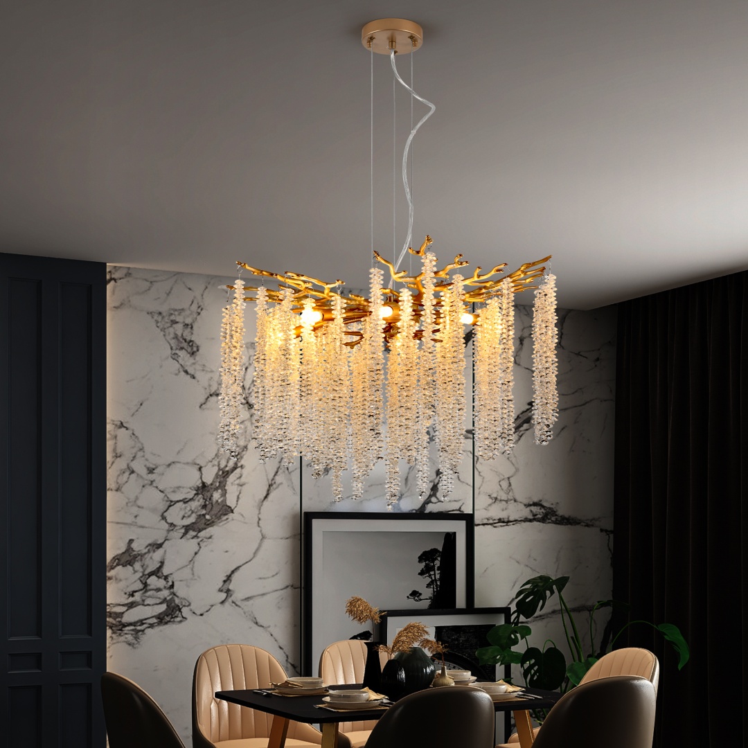 24-inch Modern Golden Pendant Light With Cascading Crystal Strands, Ideal For Living Room, Dining Room And Foyer, High-End Decorative Lighting Fixture Bulb Not Included