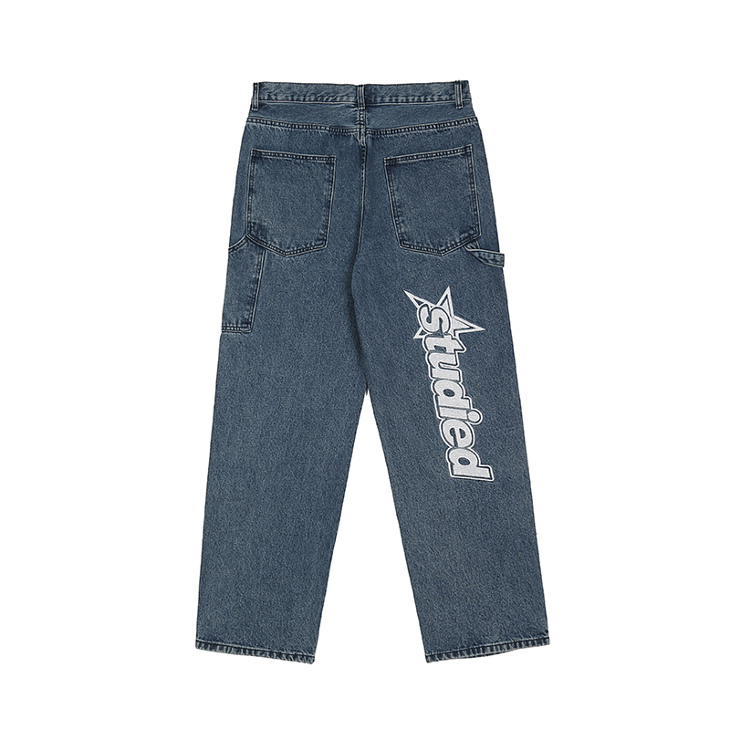 Title 5, Jeans casual unisex z haftem z literami i prani...