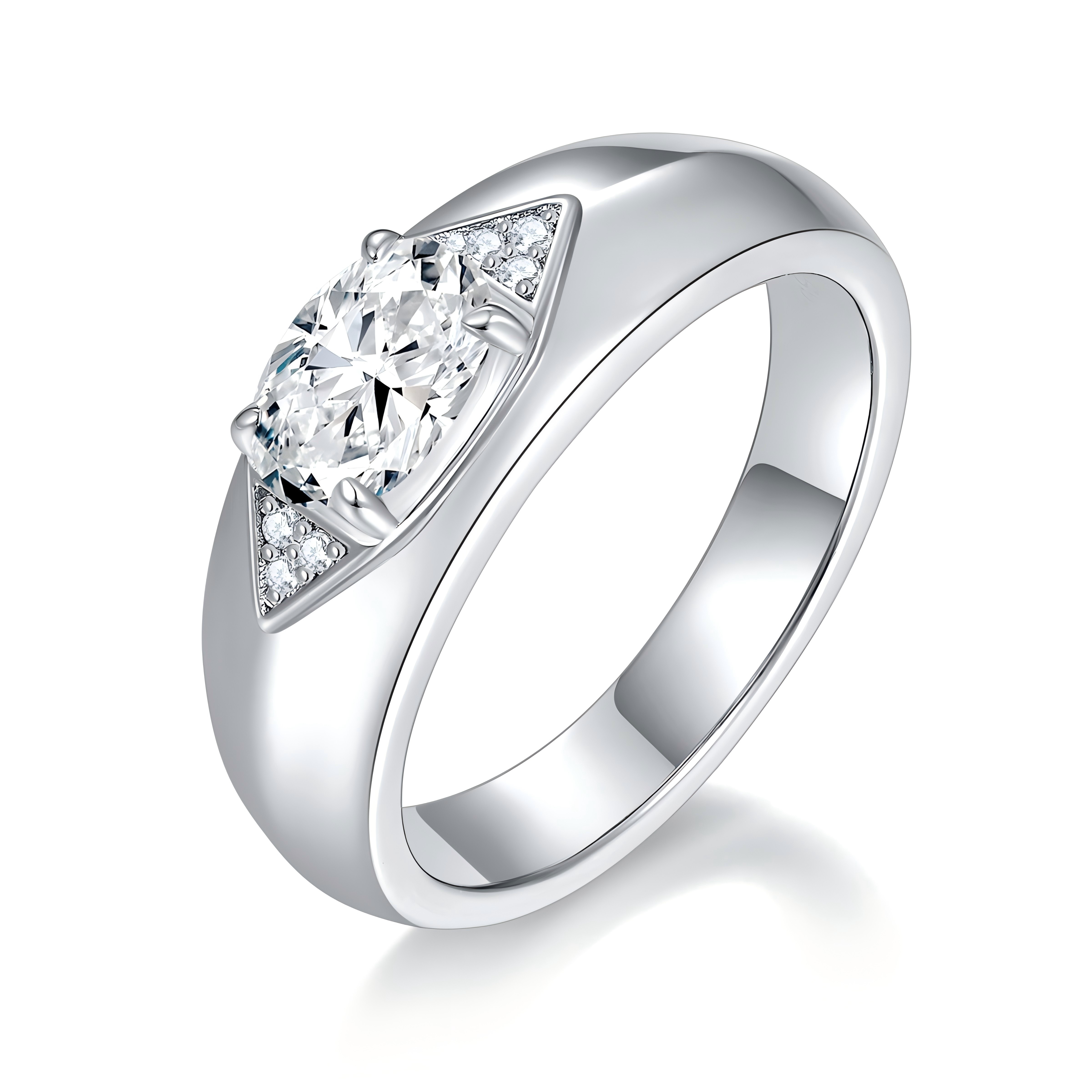 1 Carat Men's Moissanite Ring S925 Silver  Oval Cut Platinum Plated Wedding Band With GRA Certificate Jewelry Gift Box Set For Him