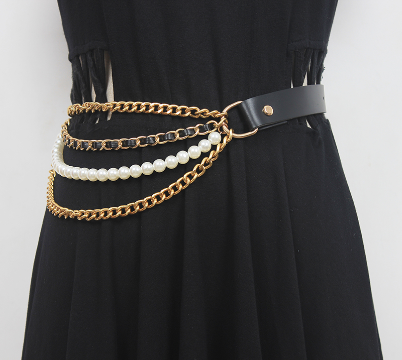 New Fashion All-match Leather Belt With Pearl Decoration