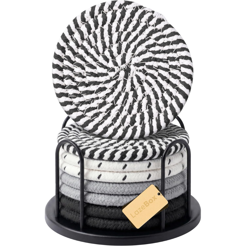 8PCS Drink Coasters Set, 4-Inch Large Non-Slip Coasters For Coffee Table, Hot & Cold Drinks, Easy-Clean Home Decor