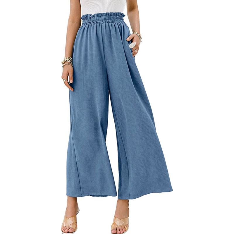 Women Trousers Solid Color Wide Leg High Waist Pants Casual Loose Pants Gray - Shop at LoveMi