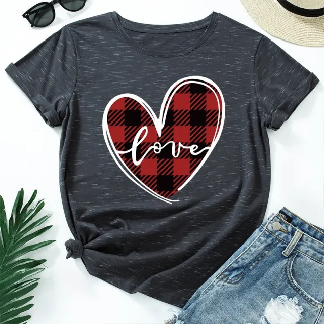 Love Print Loose Round Neck Short Sleeve T shirt Women Grey - Shop at LoveMi