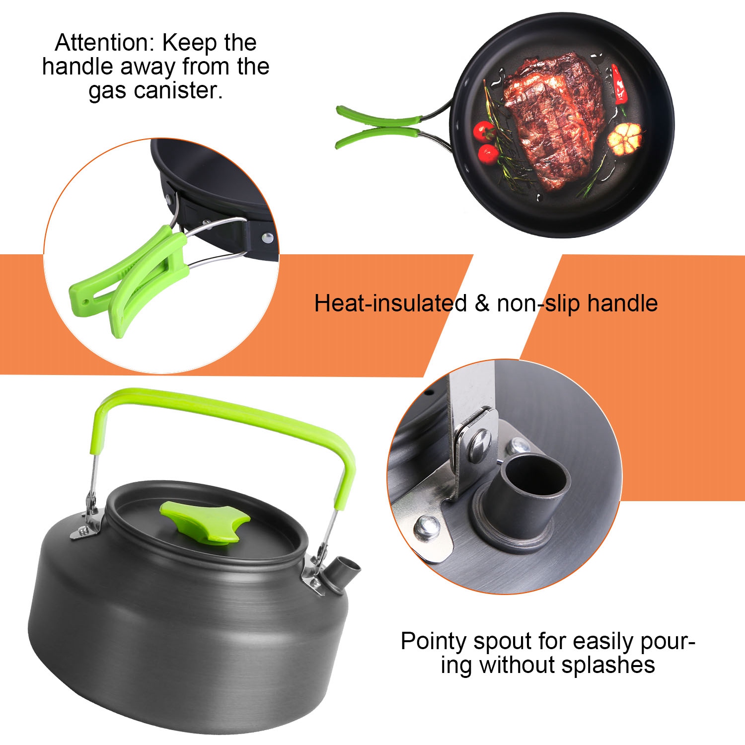 16Pcs Camping Cooking Ware Set Camping Stove Cookware Kit Aluminum Pot Pan Kettle Set With Bowls Knife Fork Spoon Carabiner Spatula Cutting Board For Hiking Picnic Outdoor — foto 6