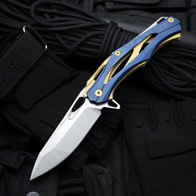 D2 Steel High Hardness Outdoor Folding Knife Blue - Shop at LoveMi