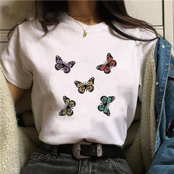 Butterfly Letter Print Loose Casual Ladies Short Sleeve - Shop at LoveMi