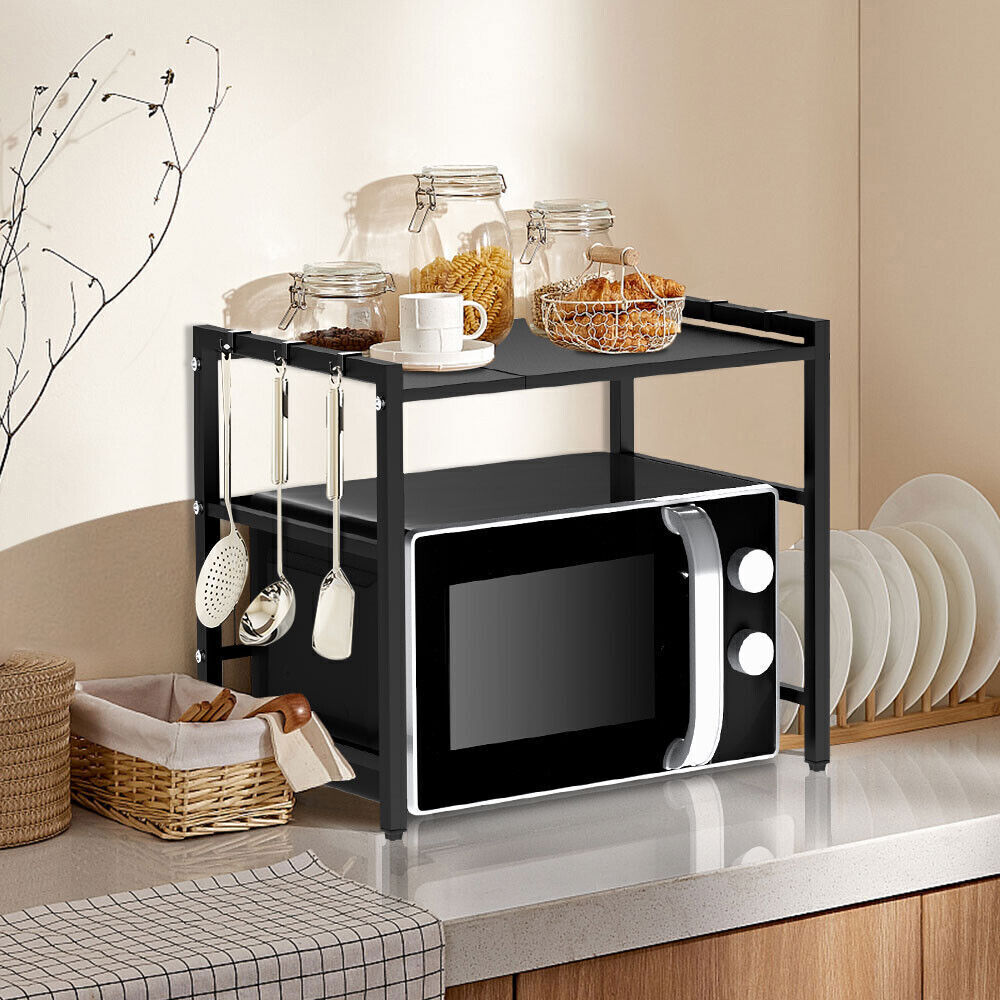 Black Single-layer Double Bar With 6 Hooks And Extendable Kitchen Storage Rack — image 4