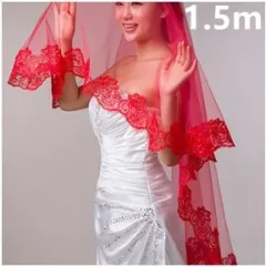 The bride wedding veil wedding wedding headdress accessories manufacturers 3 meters long white lace veil - Red - View 1