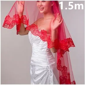 The bride wedding veil wedding wedding headdress accessories manufacturers 3 meters long white lace veil Red - Shop at LoveMi