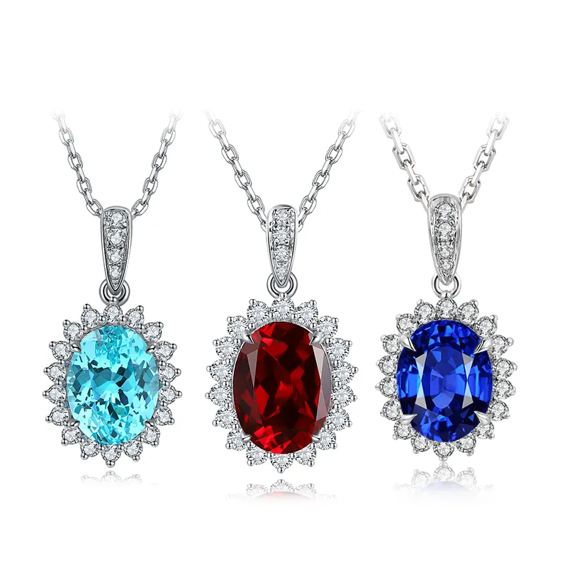 S925 Silver 2.4g Lab-Created Gemstone Necklace, 8x10mm