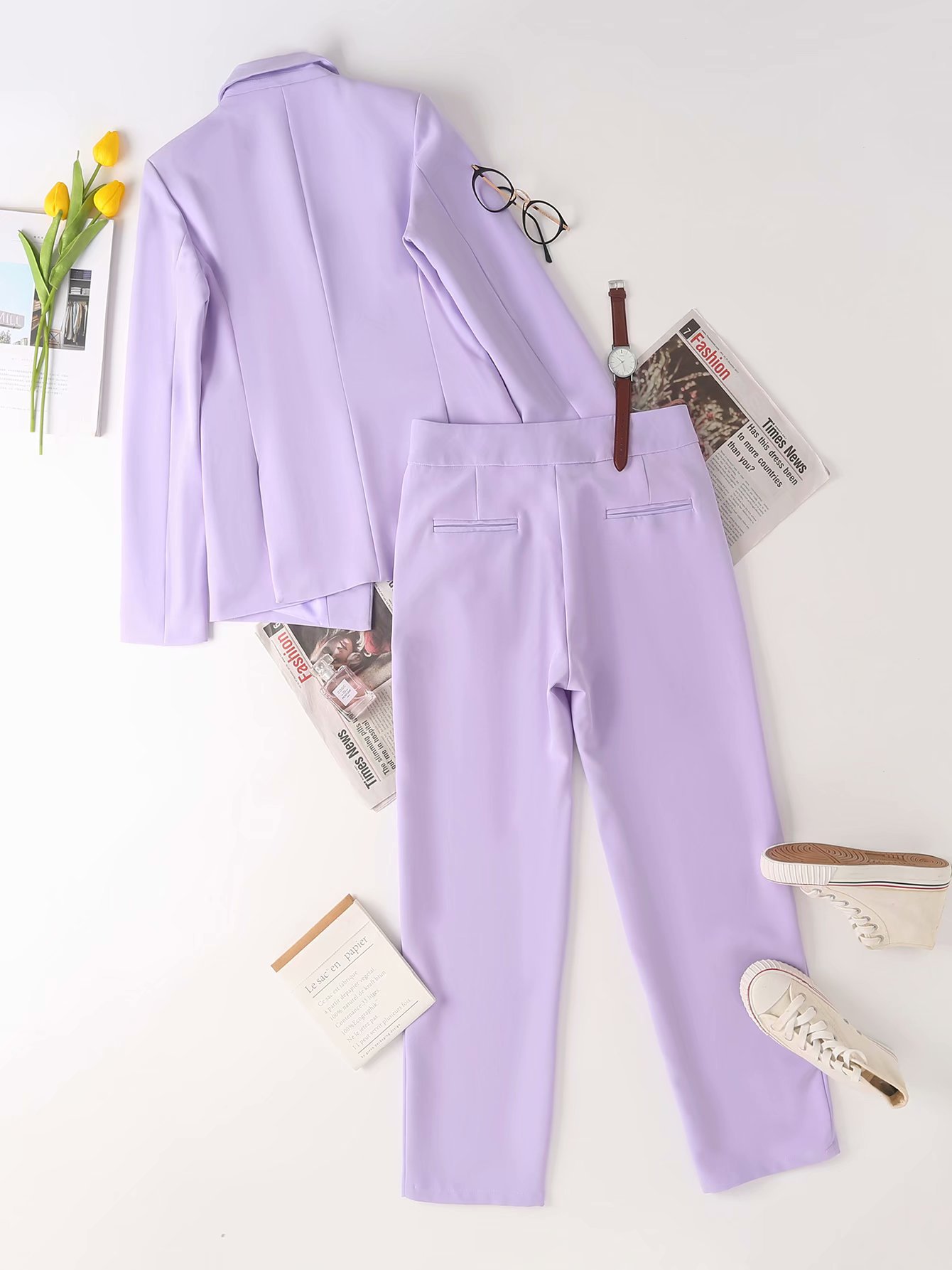 Temperament Cuffs Multi-button Suit Jacket Solid Color Casual Pants