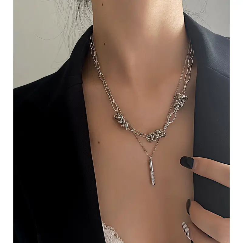 Individual Zircon Geometric Double-layer Necklace