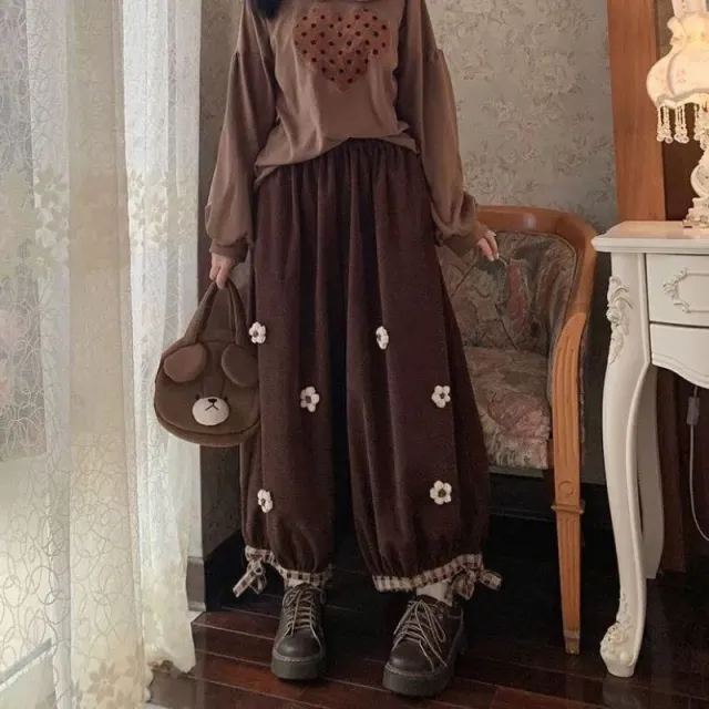Women's Retro Corduroy Leggings Casual Pants Brown - Shop at LoveMi