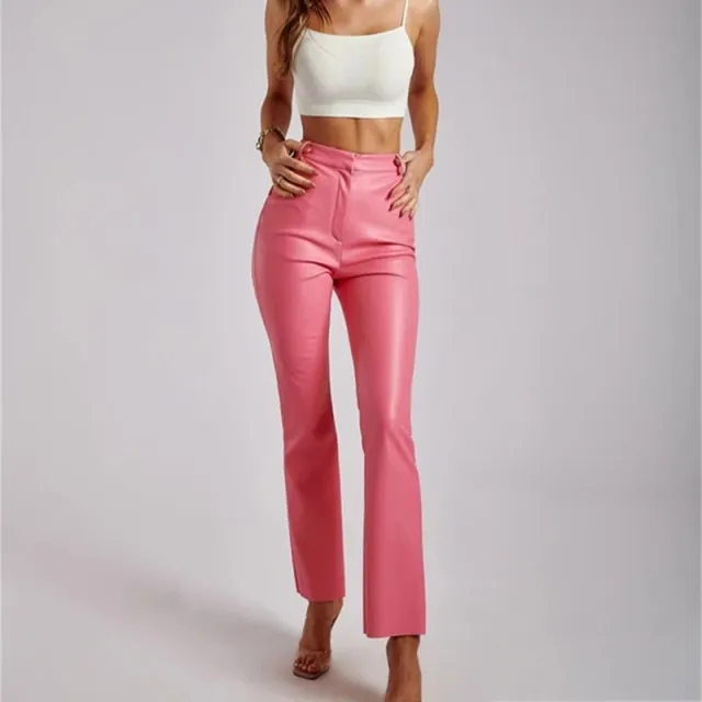 New Solid Color PU Leather Trousers Buttocks Pink - Shop at LoveMi