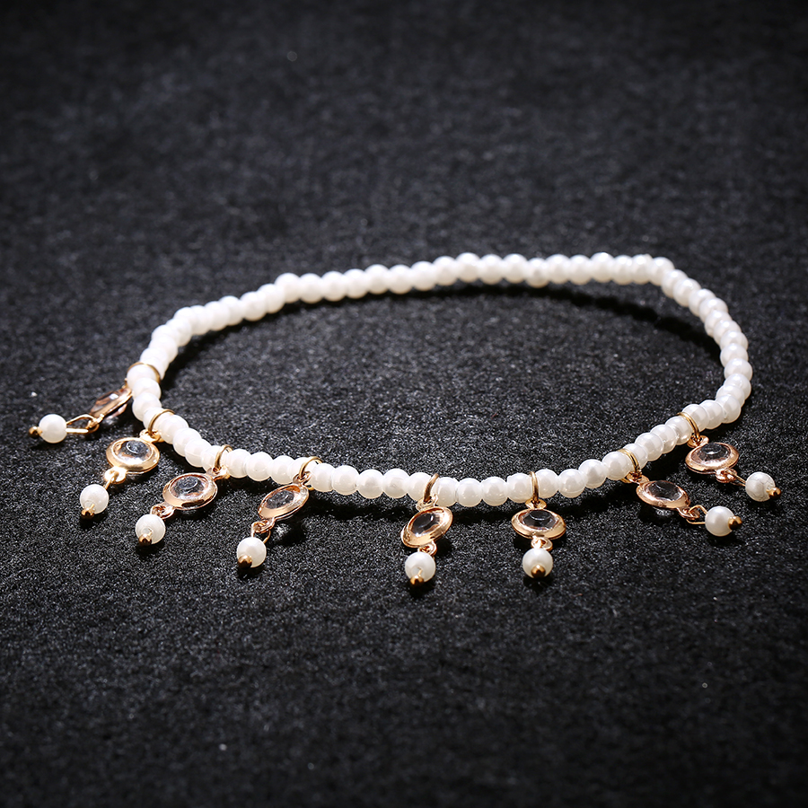 Title 3, Beach Pearl Cristal Tassel Elastic Anklet