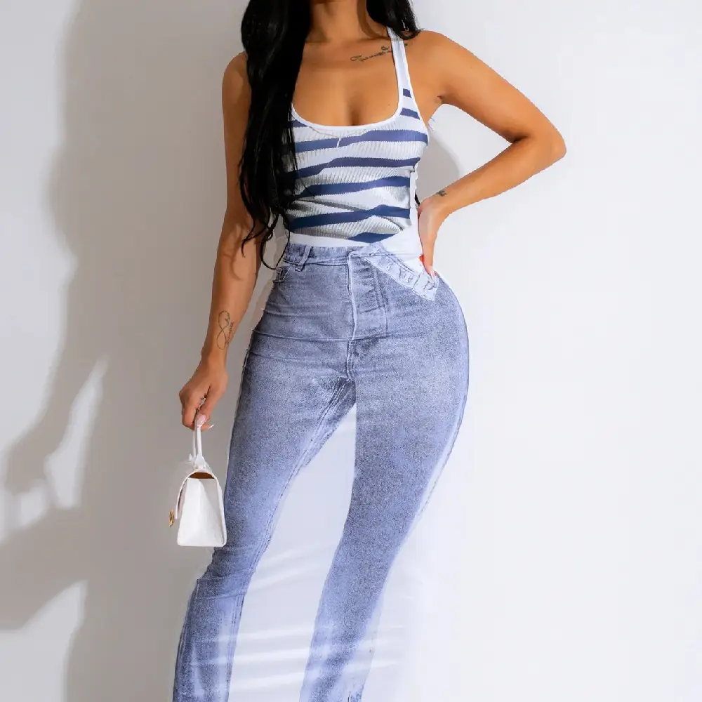 Jeans Printed Vest U-neck Dress