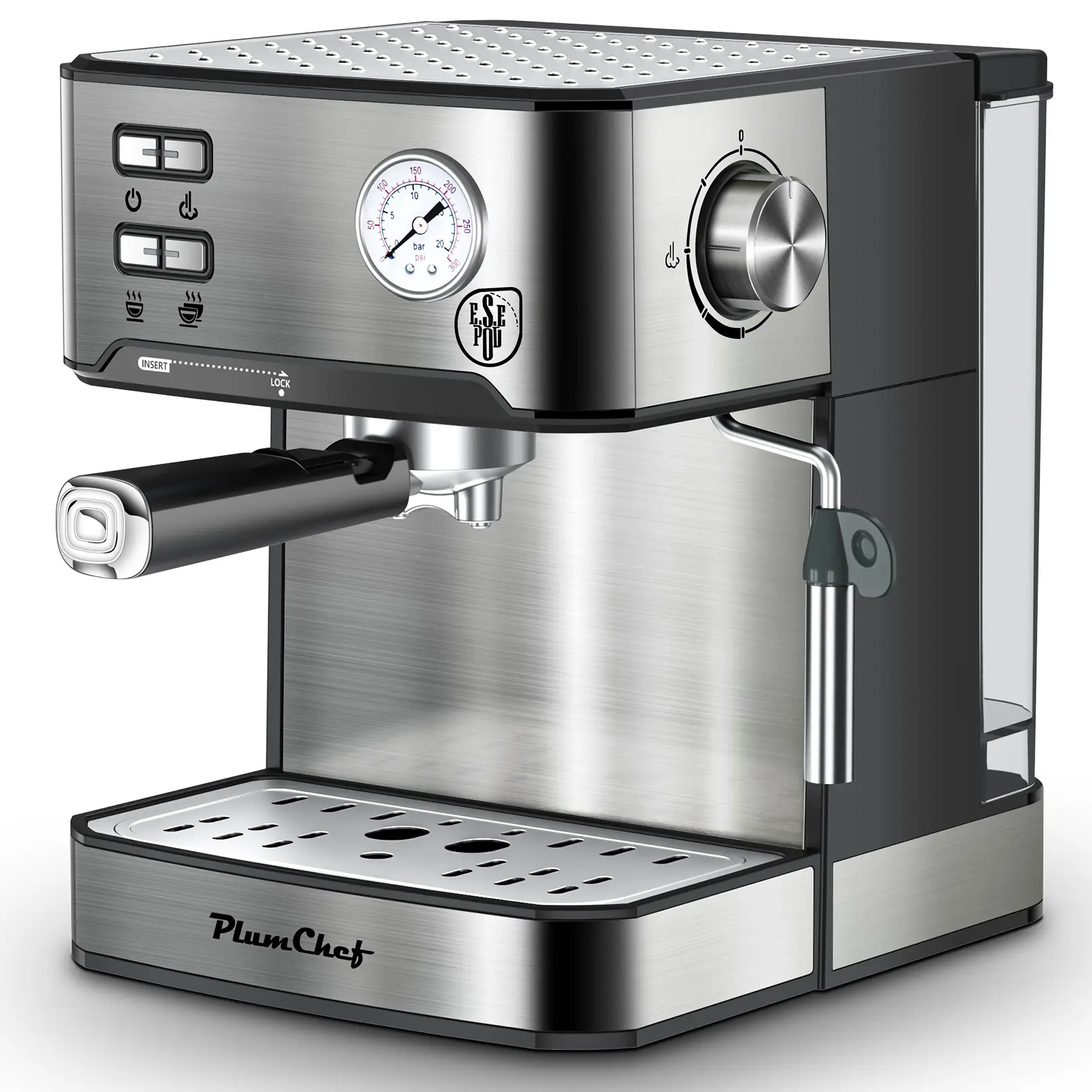 20 Bar Professional Espresso Machine With Milk Frother, Single Double Shot, ESE Pod Compatible, Visual Display Of Pressure, Removable Water Tank For Cappuccino,
