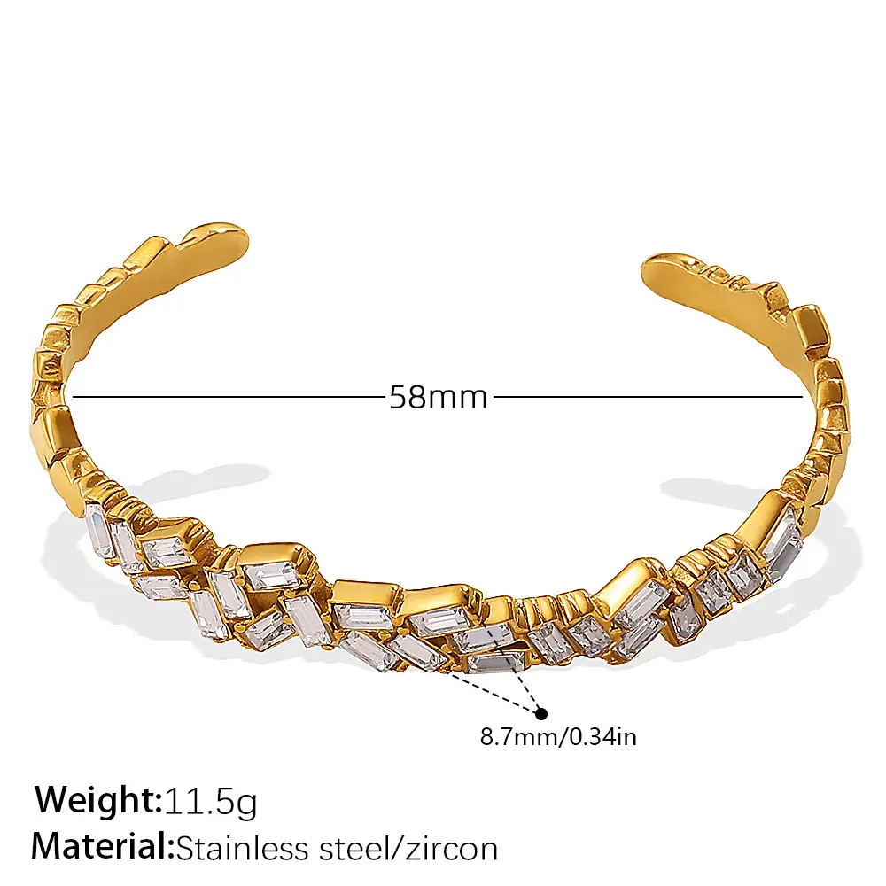 Trendy Zirconia Jewelry, Exquisitely High-end, Stainless Steel Plated With 18K Gold, Instagram-style Open Bracelet