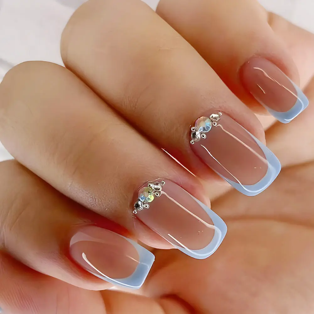 Of Short Square White-edged French Acrylic Nail
