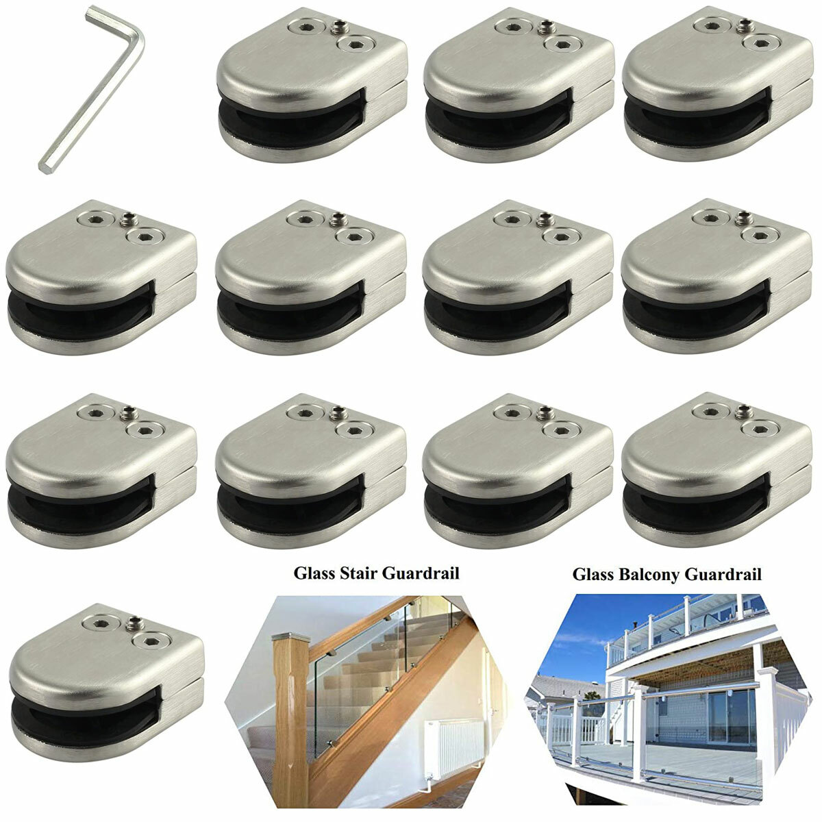 12x Glass Clamp Stainless Steel 304 Clip Flat Back Bracket For Balustrade 6-8MM — image 10