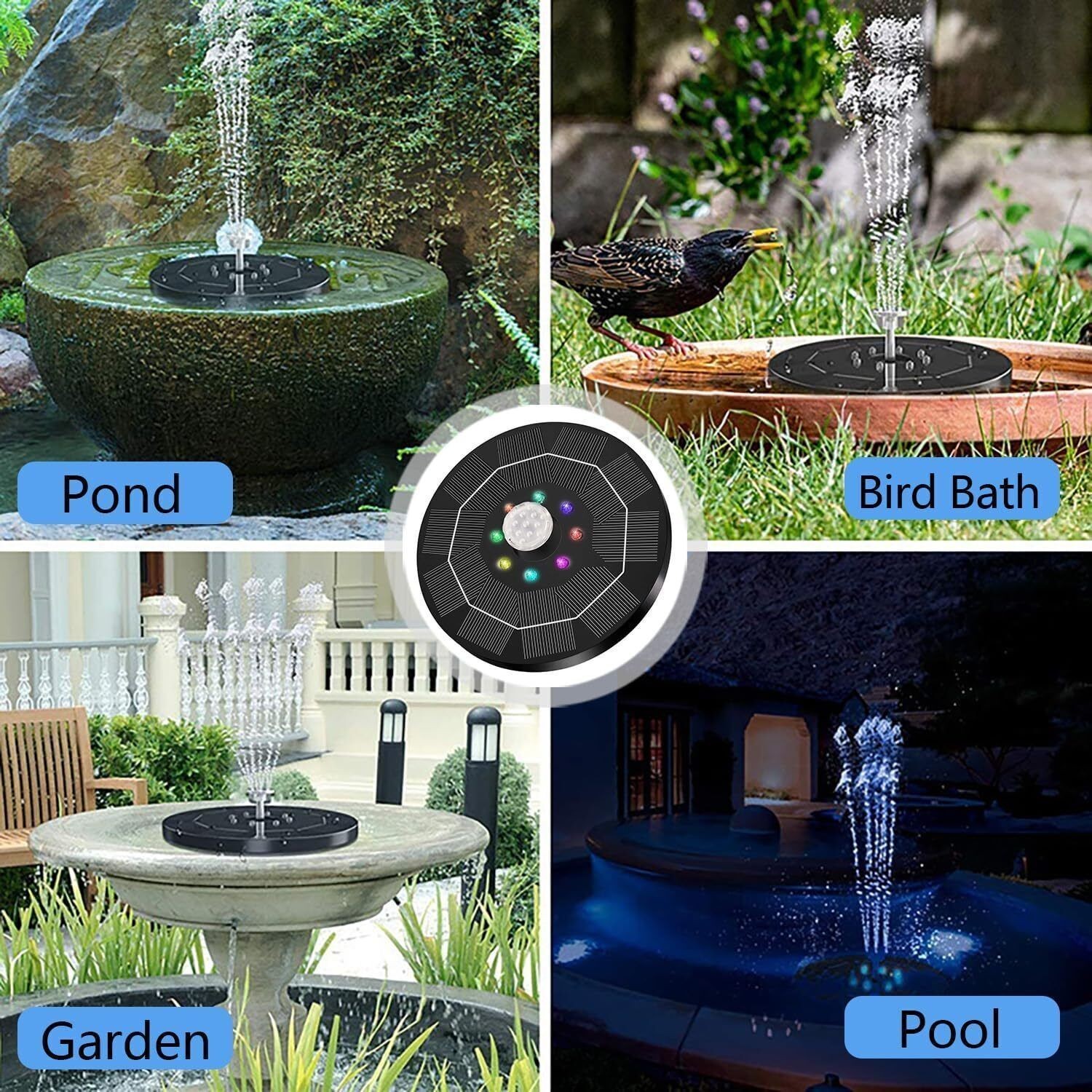 8LED Solar Panel Powered Fountain Water Feature Pump Garden Pool Pond Aquarium — image 5