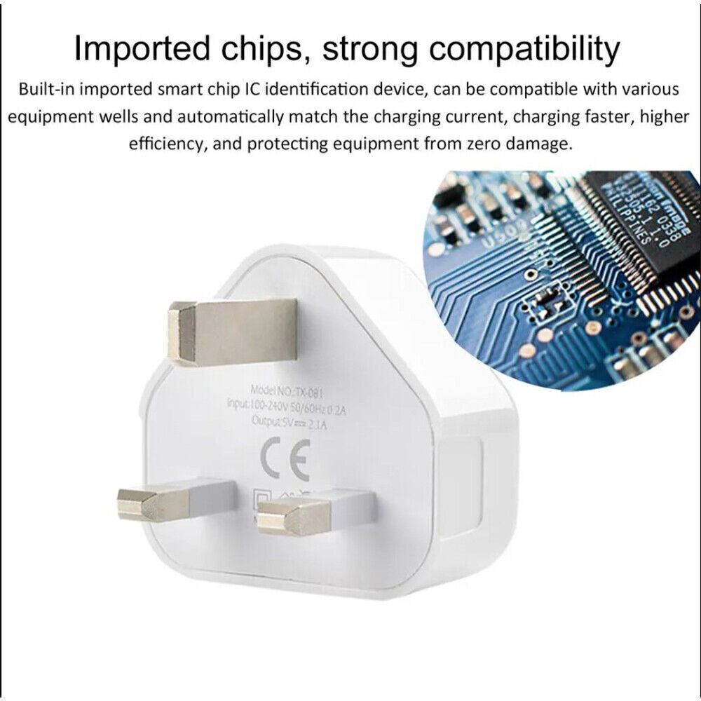 6 Pack UK USB Wall Charger 3 Pin Plug Mains Adapter For Phones, Tablets Power