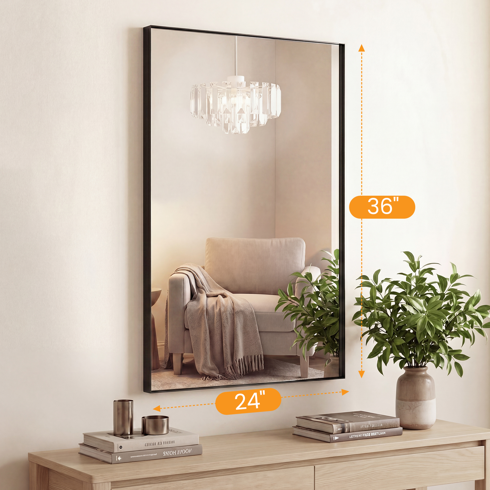 Bathroom Mirror, With Brushed Aluminum Frame, Rectangular Design, Square Corners At All Four Sides, Suitable For Wall Decoration In Home. image 7