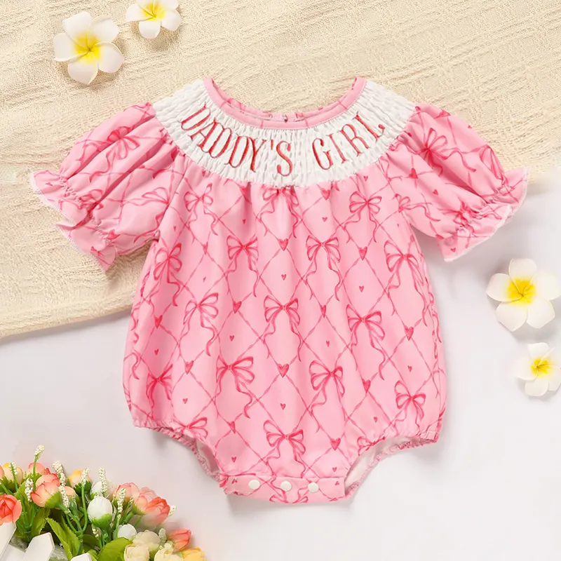 Baby Girl's Bowknot Graphic Print Romper, Daddy's