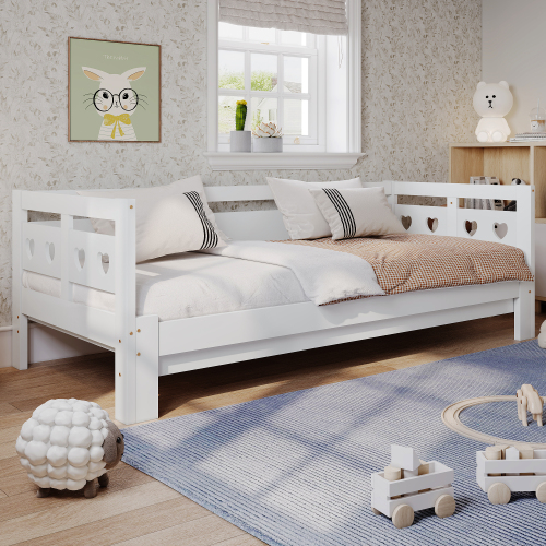 Single Wooden Day Bed with Pull-Out Trundle and Heart Design