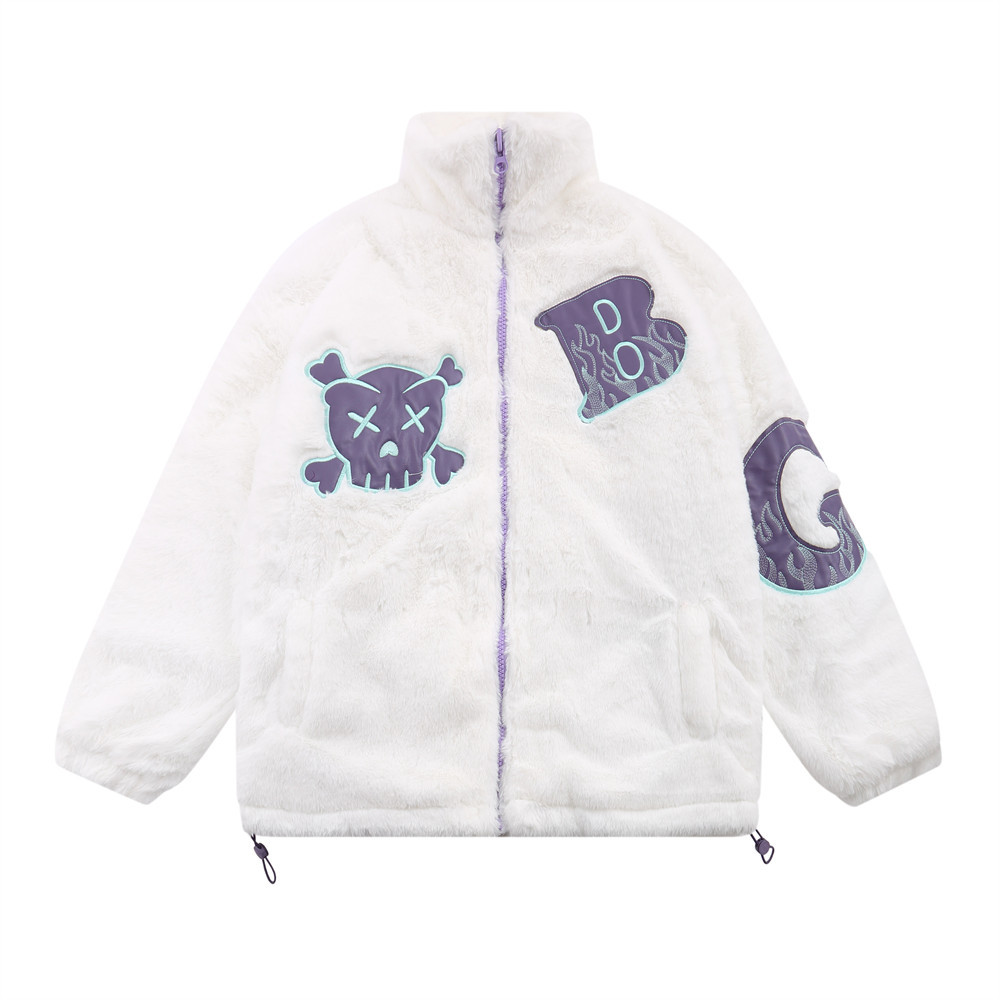 Men's Skull Patch Embroidered Thick Plush Jacket