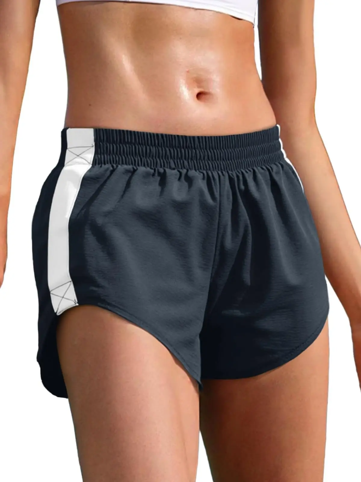Fisoew Women Striped Track Shorts High Waisted Dolphin Workout Running Athletic Sweat Shorts