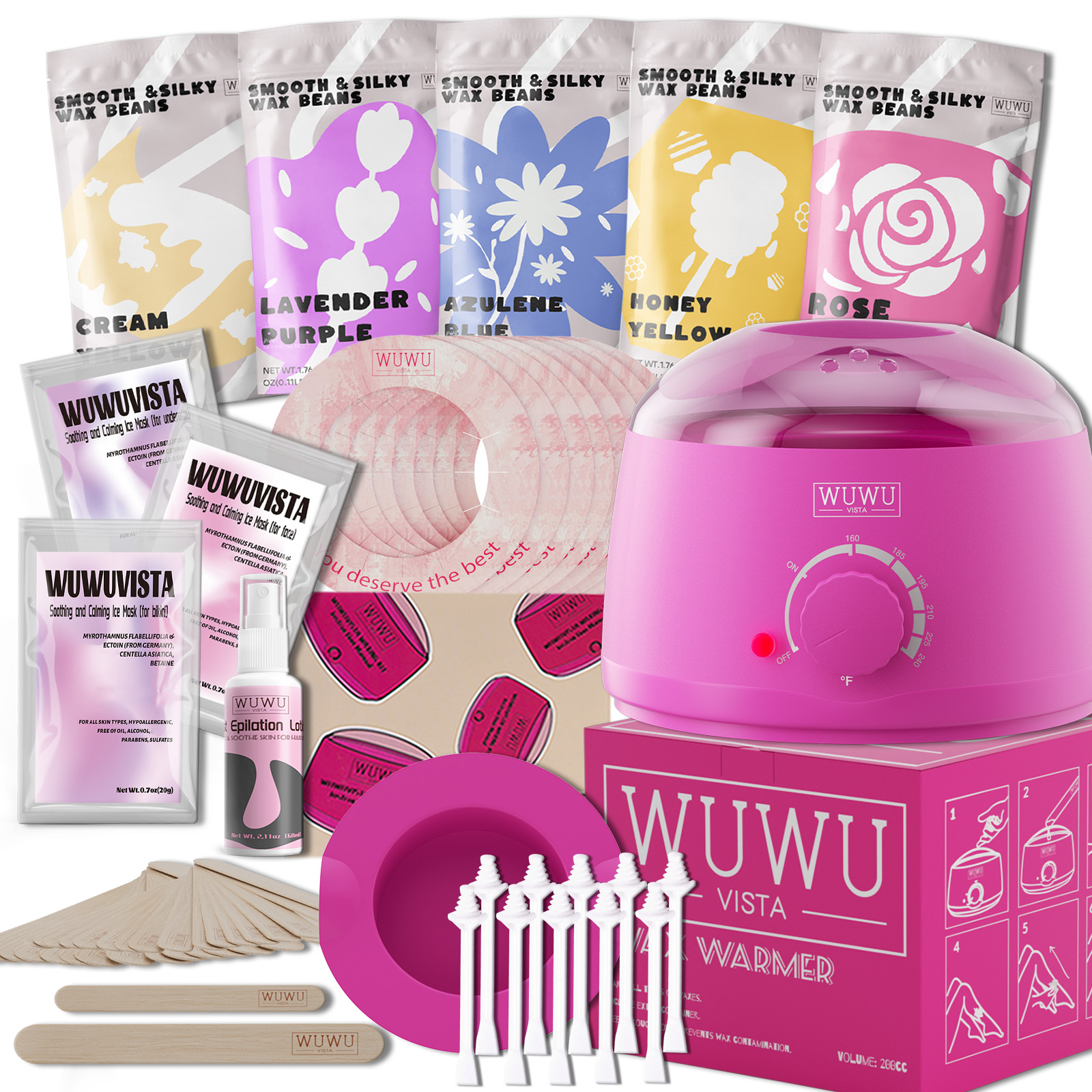 Waxing Set 52pc Professional Waxing Kit For Facial, Body&Nose Hair Removal Hard Wax Beans & Wax Warmer Set For Sensitive Skin