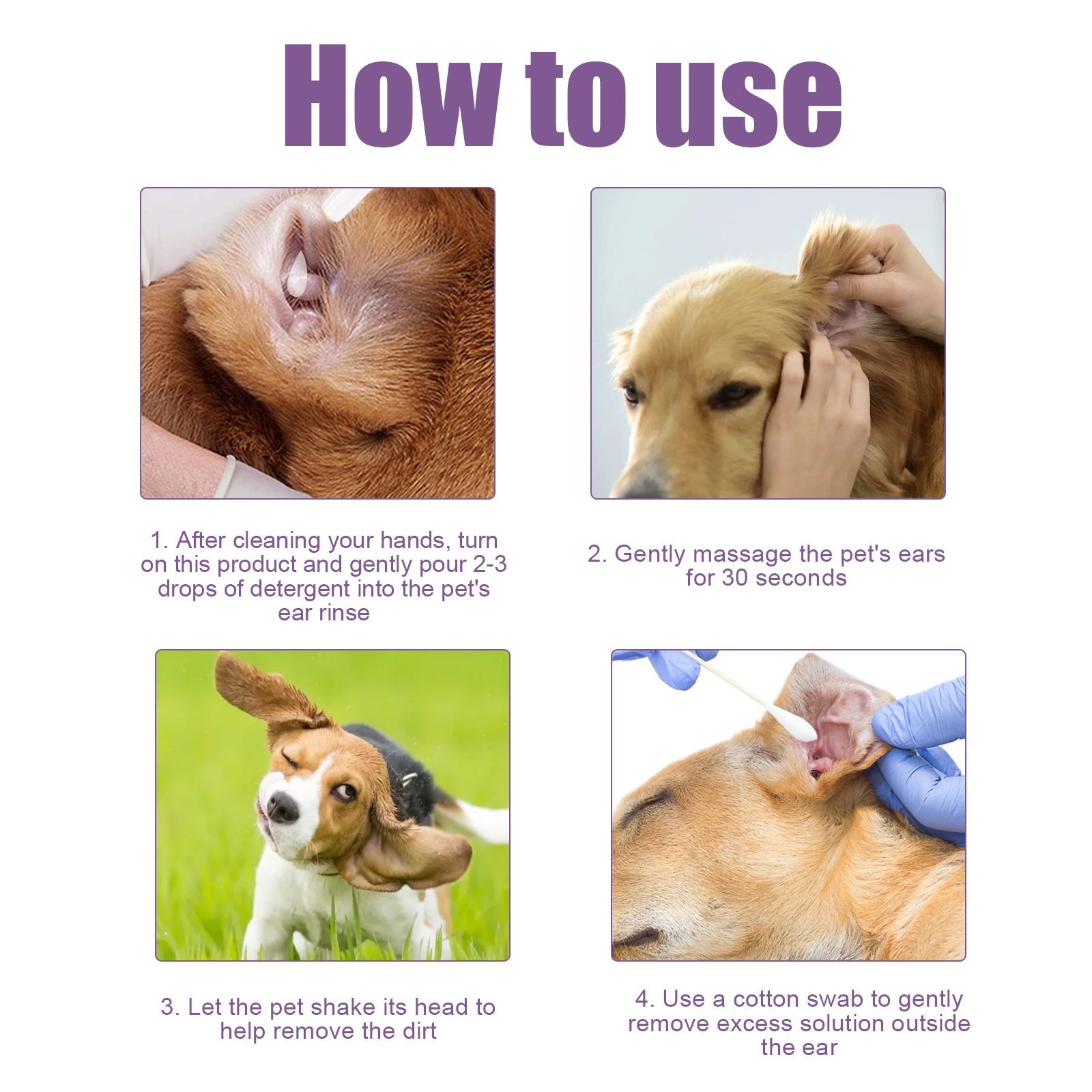 118ml Pet Ear Rinse Cleaner With Glycerin & Disodium EDTA, Anti-Itch Antimicrobial Ear Wash For Dogs Cats, Alcohol-Free Gentle Ear Cleanser With Cotton Swabs — foto 8
