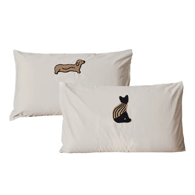 Milk Coffee Colored Plush Pure Cotton Three dimensional Embroidery Pillowcase Milk Coffee Cat And Dog - Shop at LoveMi
