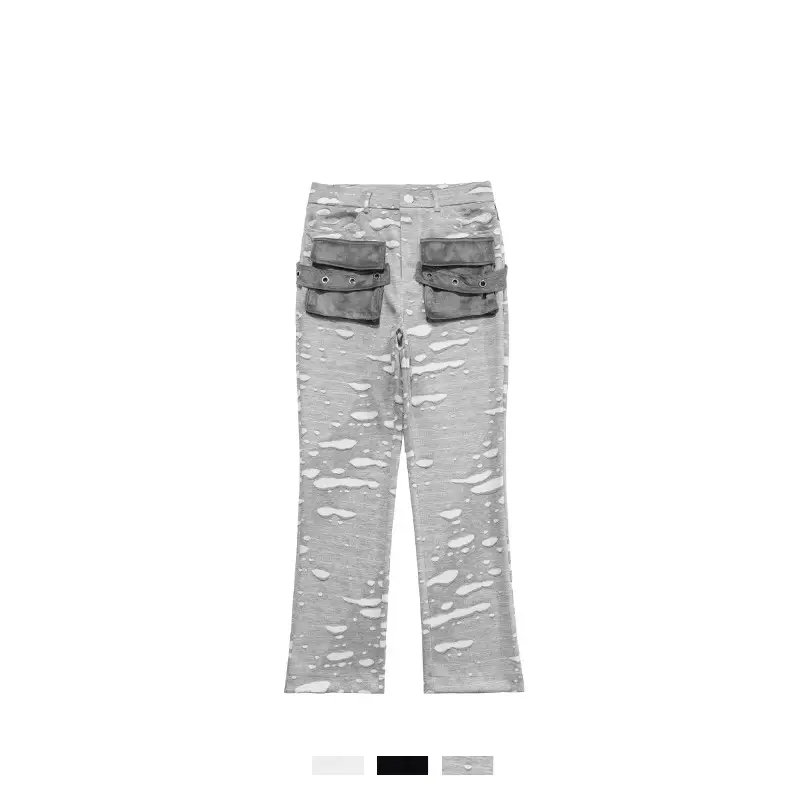 High Street Dark Vibe Wind Heavy Industry Ripped Casual Pants For Men And Women American Trend Niche Loose Straight Flared Trousers