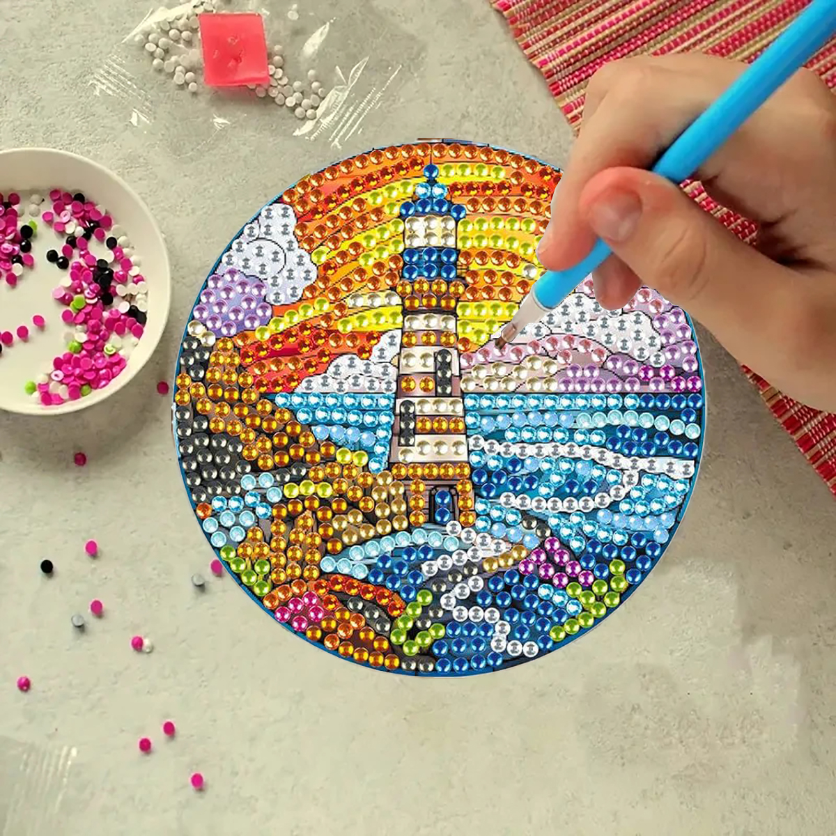 Diamond Art Drawing Coaster With Bracket, DIY Landscape Pattern Diamond Art Coaster, Suitable For Adults And Beginners Diamond Drawing Kit, Diamond Kit Craft Supplies, Exquisite Gifts For Fri