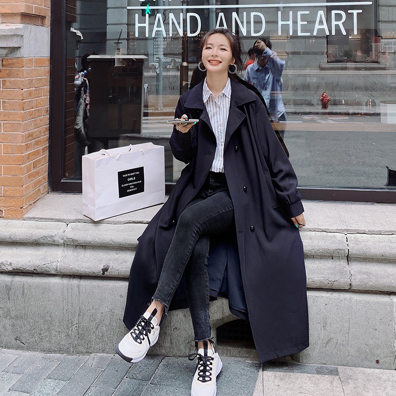 Loose And Versatile Over The Knee Double Breasted Coat