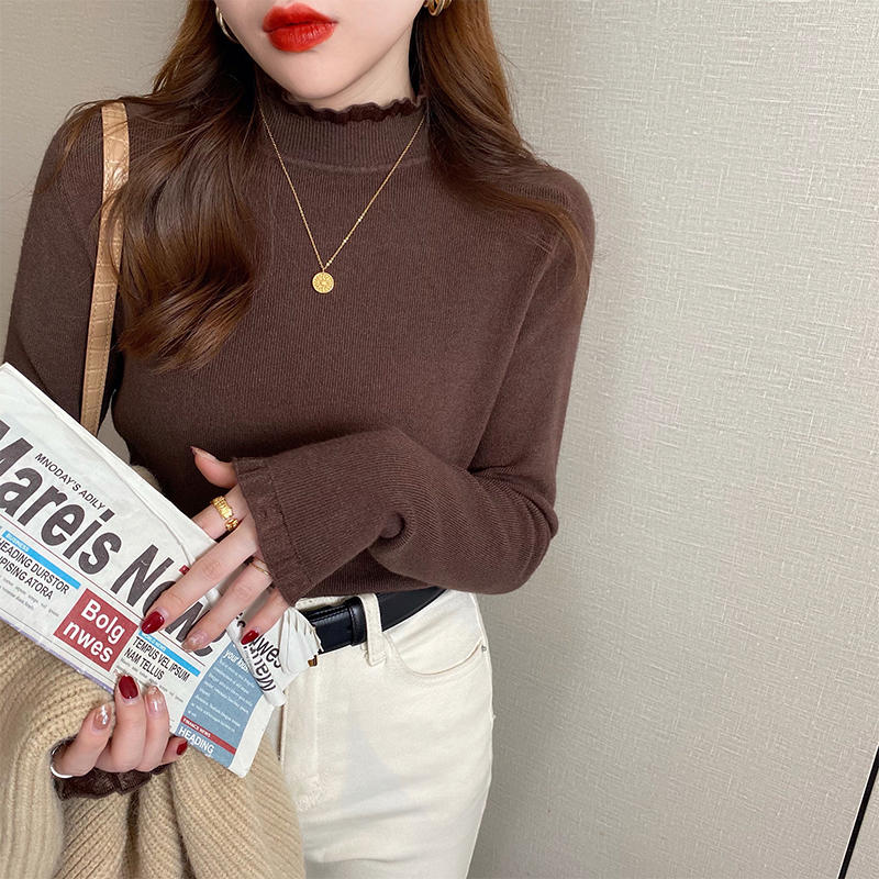 Half Turtleneck Inner Bottoming Shirt Women's Long Sleeve Design Sweater Coffee - Shop at LoveMi