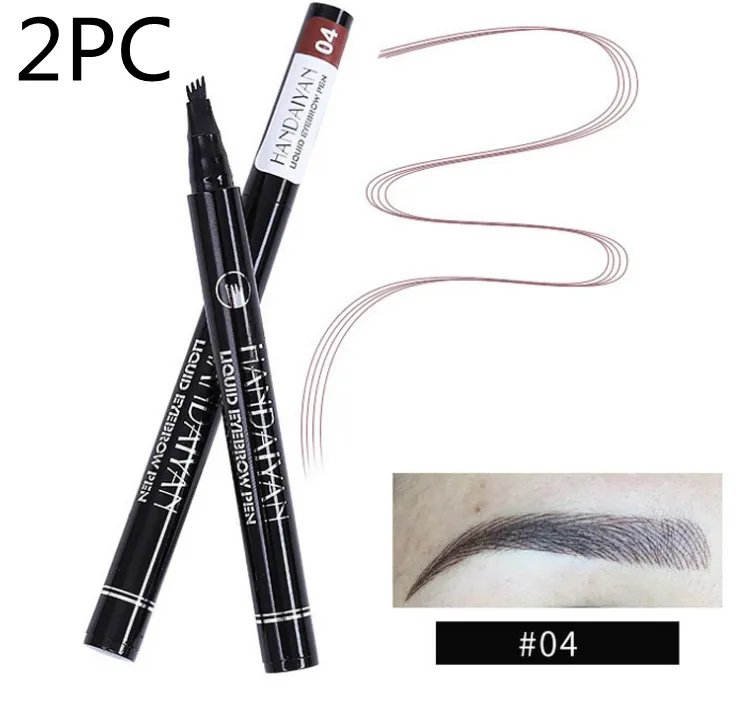 Microblading Eyebrow Pencil Waterproof Fork Tip Tattoo Pen Tinted Fine Sketch Eye Brow Pencils Long Lasting Eyebrows - 04Chocolate Color 2Pc