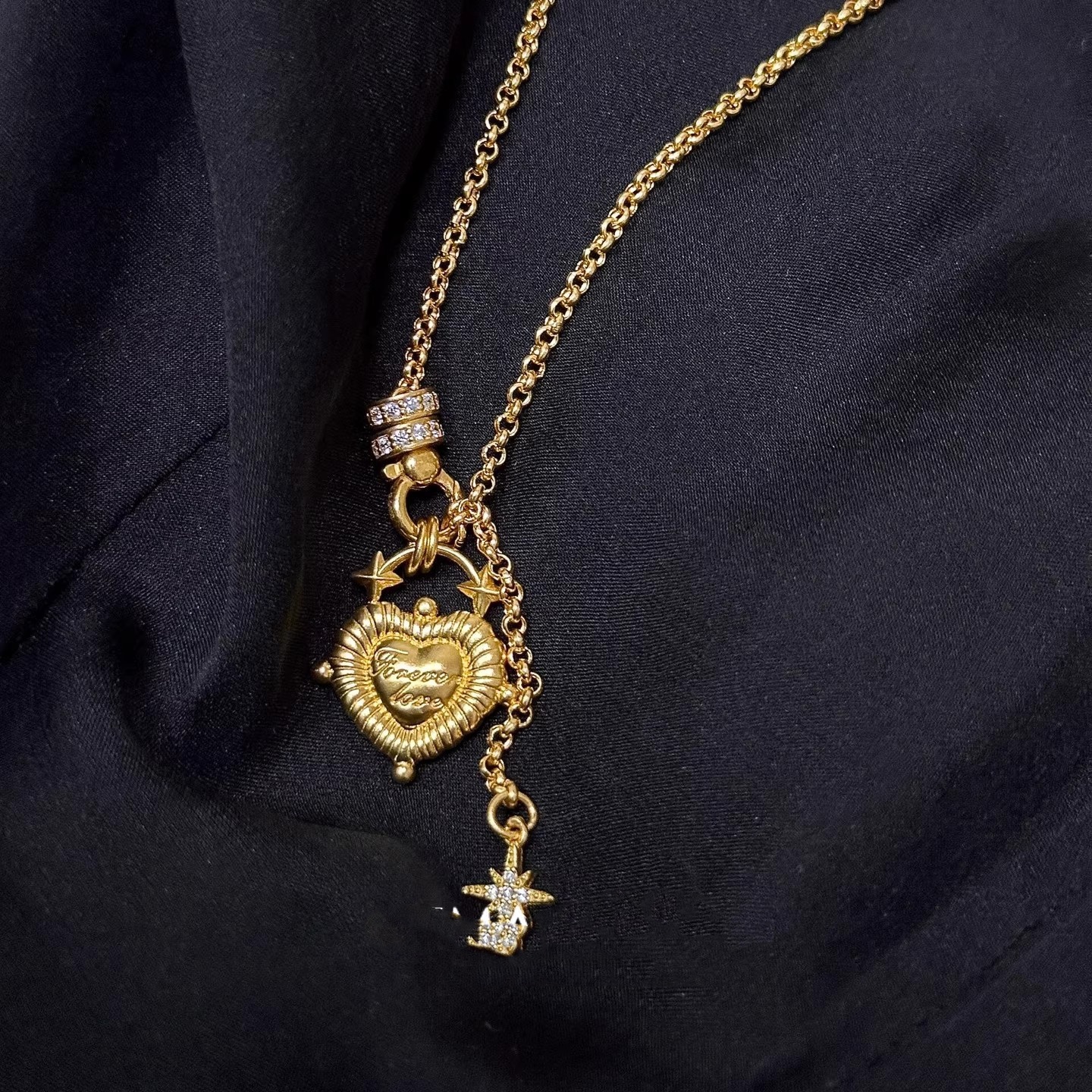 Vintage Solid Heart Pendant Tassel Necklace