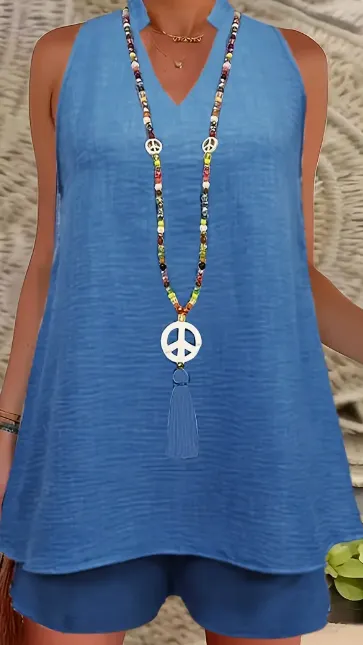 New Summer Casual Fashion Print Suit For Women Peacock Blue - Shop at LoveMi