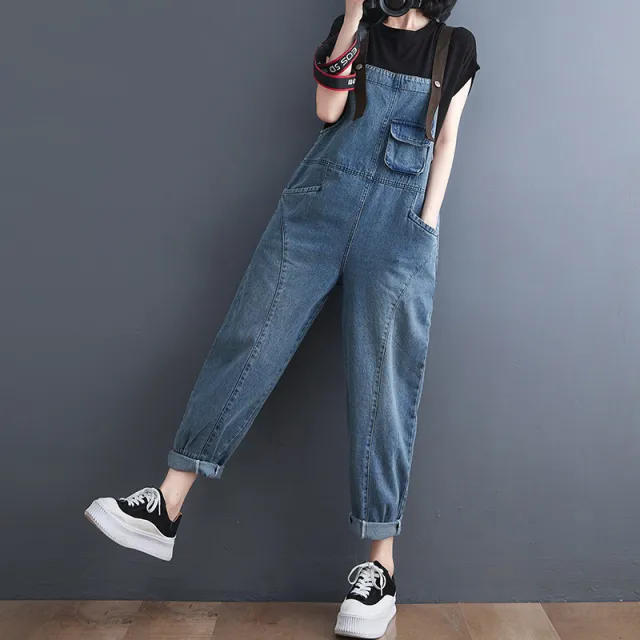 New Style Denim Overalls Women's Casual Loose Retro Suspenders Blue - Shop at LoveMi
