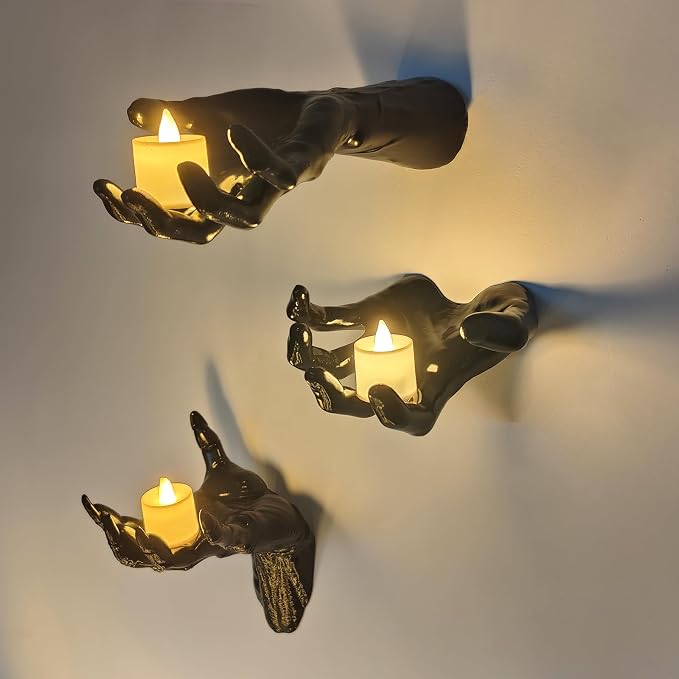 3-Piece Halloween Creepy Hand Wall Decor With Candles, Spooky Hanging Decorations